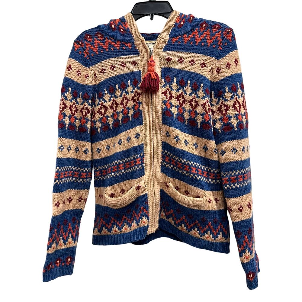 Anthropologie Sweater SPARROW Full Zip Front FAIRISLE HOODED Tassels Hoodie Sz M